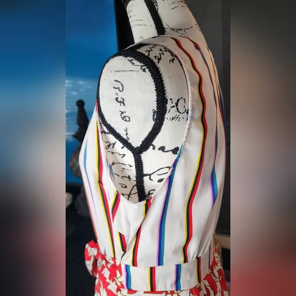 Gabby Isabella Colorful Floral Striped Wrap Dress - Picture 7 of 8